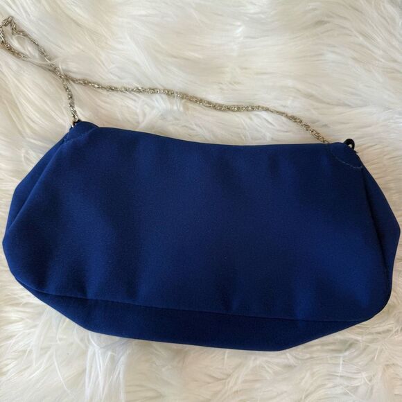 Vintage Blue Floral Beaded Square Handbag Shoulder Bag Purse Chain Y2K - Picture 4 of 8